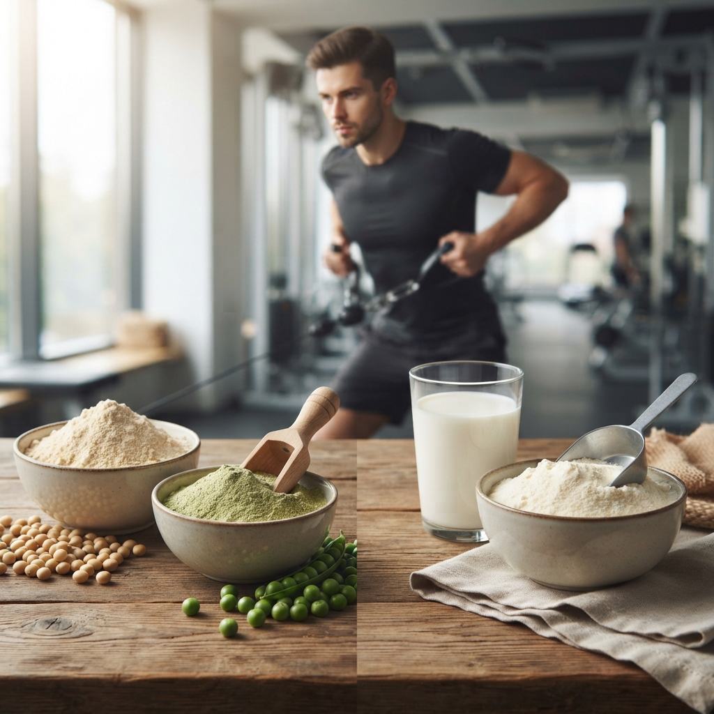 Bitkisel protein mi whey mi karşılaştırması için bezelye, soya ve whey protein kaynakları